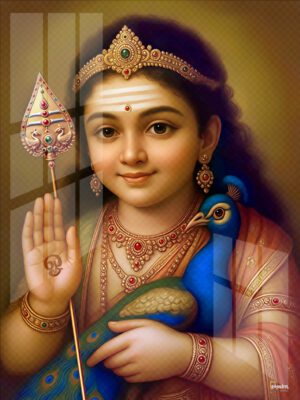 Divine Bala Murugan with Vel & Peacock Frame